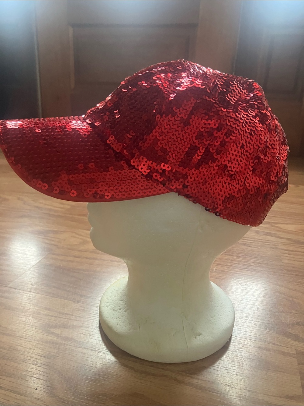 Glitter Sequin elastic fit Baseball Cap - Red